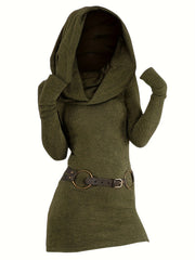 European and American fashion women's temperament commuter pile collar solid color knitted dress