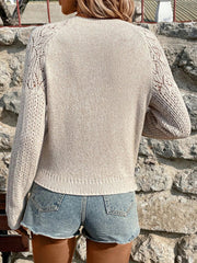 Women's Solid Color Long Sleeve Knitted Sweater Hollow out Design Spring Summer Fashionable Comfortable Knitwear