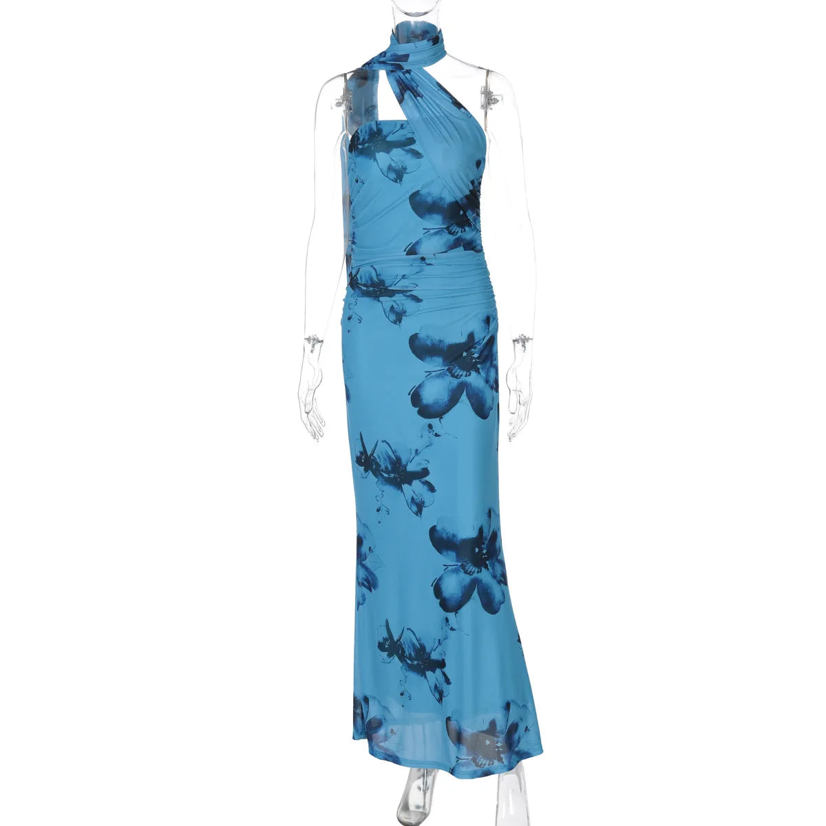 Fashion Print Ribbon Strapless Dress For Women Slim Halter Neck Elegant Long Dress Summer Fashion Vacation Ladies Dress