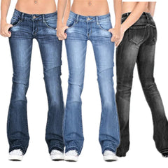 Pbong  Slimming Wide Leg Jeans Women's Bell Bottoms Bootcut Denim Jeans Water Washed Casual Long Trousers Female Fashion