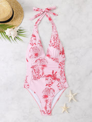 Halter Monokini One Piece Swimsuit Women Printed Backless Swimwear Female Bathers Bathing Swimming Swim Suit Beachwear