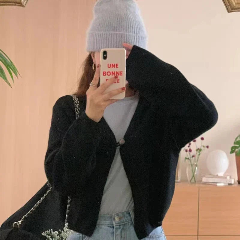 One Button Cardigan for Women Long Sleeve Single Button Up Plain Sweater Jacket Shrug Cardigan Teen-girl Y2K Outfit