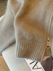 Pbong  Patchwork Zipper Cropped Cardigan Women 400g Thick Autumn Knitted Sweater Bomber Jacket Vintage 2000s Short Fitted Knitwear Coat