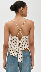 Fashion Polka Dot Print Camisole 2025 New Backless Lace-up Beige Sexy Summer Tank Chic Ruffle Patchwork Slim Top Vest For Women