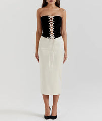 Elegant Sexy Skirt Two Piece Set Women Strapless Bandage Crop Top And Maxi Skirt Female Fashion Club Party Sexy Sets