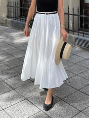 Elegant White Long Skirt Fashion Zipper A-line Pleat Skirt All-match Vacation Beach Summer Skirts Chic Female Clothing New