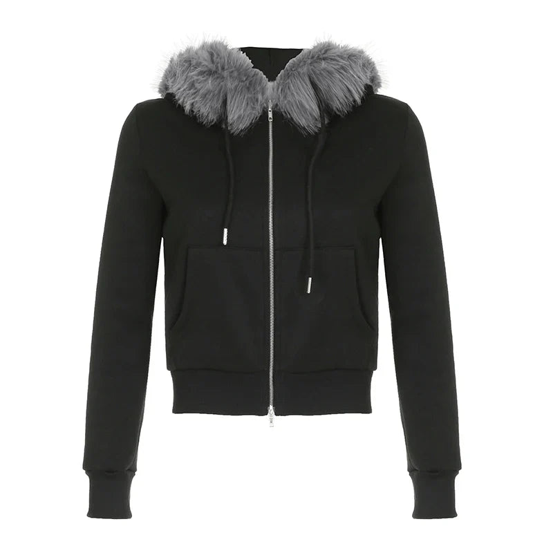 Autumn Winter New Hoodie Women's Long Sleeve Casual Faux Collar Hooded Retro Slim Trendy Clothing Streetwear