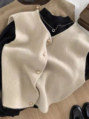 Streetwear Casual Cardigan Vest Women O Neck Simple Knitted Tops Fall Female Korean Sleeveless Fashion Sweater Vest Jacket