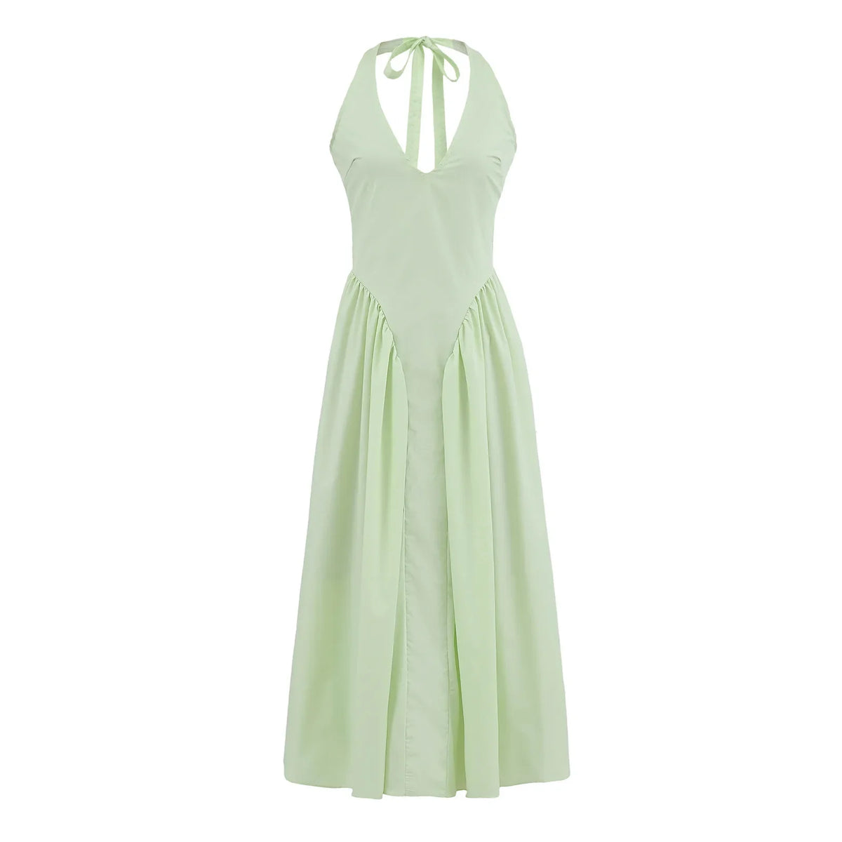 Halter Neck High Waist Fashion Long Dress French Chic A-line Pleat Women Summer Dress New Party Fashion Female Clothes
