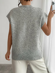 Elegant 3D floral pattern round neck knitted sweater vest for women's clothing