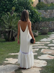 Summer Women Backless Sling Dress Sexy Loose V Neck Sleeveless Split Maxi Dresses  New Female Beach Vacation Party Robes