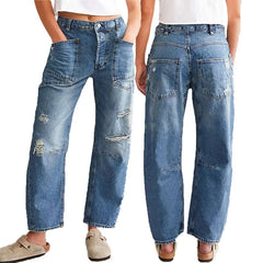 Pbong  Street Style Irregular Print Vintage Jeans High Waist Straight Leg Trousers Trendy Person Cross-Border Spring Fashion