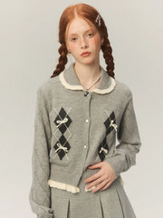 Vintage Sweet Cropped Cardigan Women Coquette Aesthetic Bow Knitted Sweater Mujer Kawaii Korean Fashion Long Sleeve Top