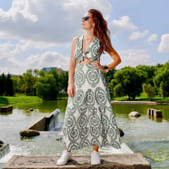 Embroidery Green Women Summer Short Dress 2025 New V-neck Sleeveless Long Dress Chic Fashion Backless Vacation Beach Vestidos
