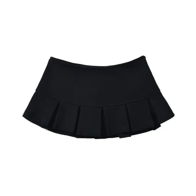 HOUZHOU Terry Fabric Y2K Mini Skirt Women Low Waist Wide Pleat Light Grey Sexy Vintage A-line Pleated Skirt Casual Skort Summer