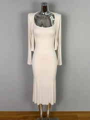 Tight Slip Dress And Cardigan Two Piece Set Cotton Blend O-neck Slim Long Dress + Jacket Women Suit Spring Summer Dress Of Suit