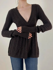 Causal Solid Knitted Women's Sweater Long Sleeve V-Neck Simple Fashion Trendy Autumn Winter Base T-Shirts
