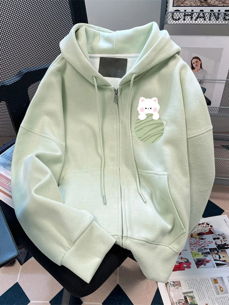 Kawaii Japan Sweet Hoodies Women Cute Cartoon Print Preppy Style Retro Sweatshirts Casual Loose Long Sleeve Lady Outwear
