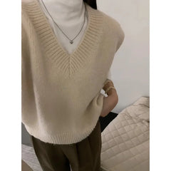 Women's Sweater Vest Sleeveless V-Neck Pullover Knitted Vest Top French Effortless Chic Knitwear Autumn Winter