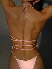 3D Floral String Thong Bikini Triangle Swimsuit Women Halter Swimwear Female Bathers Bathing Swimming Swim Suit Beachwear
