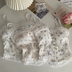 Y2k Tops French Floral Wood Ear-hem Camisole Women's Outer Wear with Breathable Lace Back-beautiful Underwear for Summer