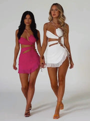 Irregular Hollow Out Sexy Mini Dress For Women Robe Summer New Strapless Sleeveless Backless Bodycon Club Party Dress