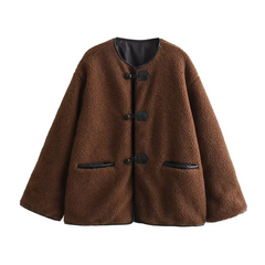 Autumn/Winter New Women's Casual Loose Style Versatile Single breasted Round Neck Lamb Fur Coat