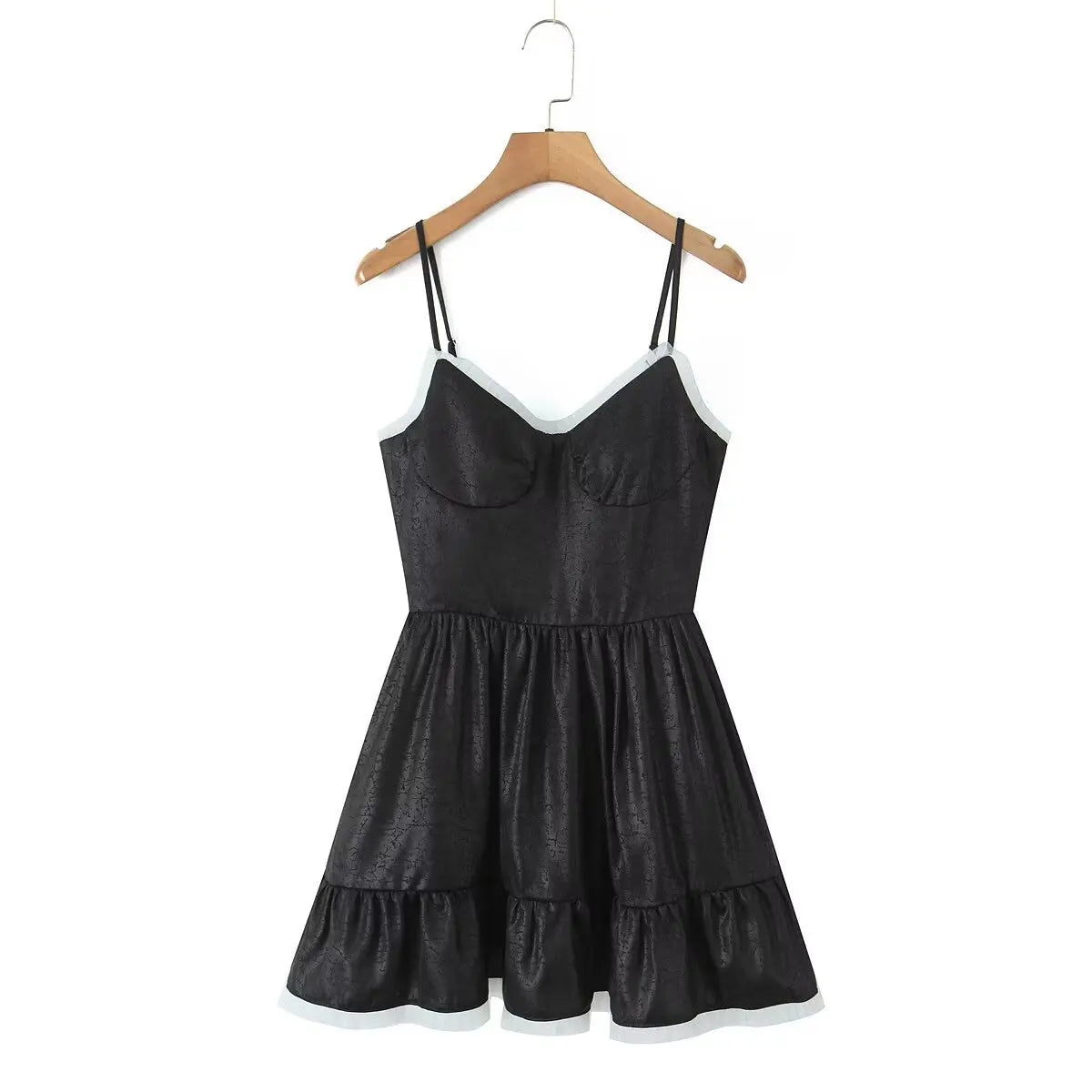 2025 Summer Mesh Patchwork Chic Black New Dress Fashion V-neck Sleevelss Party Slip Dress A-line Pleat Y2K Street Short Dress