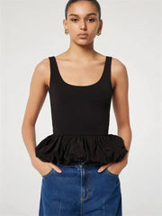 lack Ruffled Patchwork Tank Top Pullover Female Backless Solid Fashion Elegant Sleeveless Slim Vest Y2k Top Women Summer