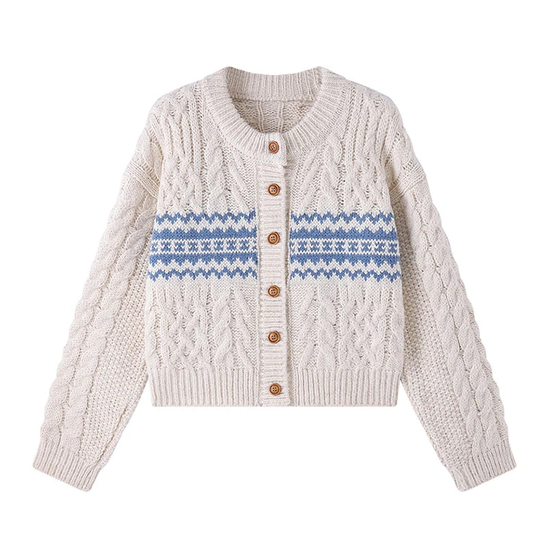 Fair Isle Cardigan for Women Comfy Cable Knit Button-up Sweater Jacket Cozy Knitwear Teen-girl Fall Winter Vintage Outfit