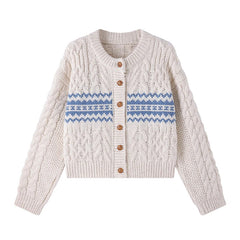 Fair Isle Cardigan for Women Comfy Cable Knit Button-up Sweater Jacket Cozy Knitwear Teen-girl Fall Winter Vintage Outfit