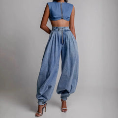 Pbong  New Women's Y2K Vintage High Waist Zipper Denim Pants Loose Harem Balloon Jeans Spring Casual Streetwear Trousers