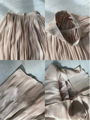 French Elegant Solid Silky Shiny Long Skirt Fashion Elastic Waist Satin Pleat Women Dress Spring Korean Chic A-line Ladies Skirt