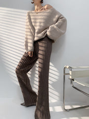 Knitting Pit Strip Wide-leg Pants Women's Autumn Winter High-waisted Slim Drapey Straight-tube Micro-trumpet Mopping Long Pants