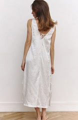 2025 New Bandage Sleeveless Satin Long Dress Solid Color Simple Casual Loose White Pajamas Summer Homewear Sleepwear Dresses