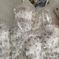 Y2k Tops French Floral Wood Ear-hem Camisole Women's Outer Wear with Breathable Lace Back-beautiful Underwear for Summer