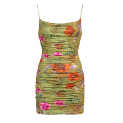 Vintage Spaghetti Strap Flowers Printing Skinny Dress