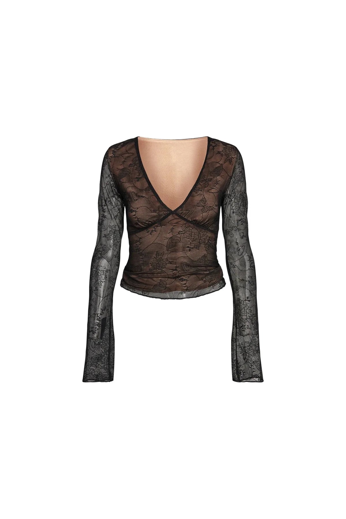 lace sexy V-neck long sleeve top perspective design feeling sweet spice suit