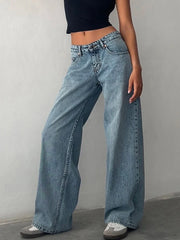 Low Rise Jeans for Women Jeans Wide Straight Leg Baggy Jeans Y2k Vintage Boyfriend Denim Pants with Pocket Streetwear