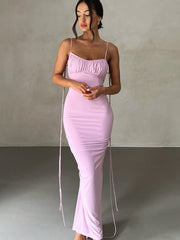 Backless Ruched Sexy Maxi Dress For Women Robe Hot Summer Spaghetti Strap Sleeveless Bodycon Party Long Dress Vestidos