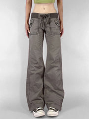 American Retro Causal Solid Women's Jeans Straight Loose Fashion Trendy All-Match Drawstring Trousers