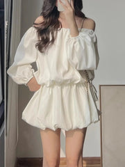 Autumn Women Elegant and Chic Mini Party Dress Fashion New Long Sleeve Vintage Casual Birthday Cute Beige Dresses