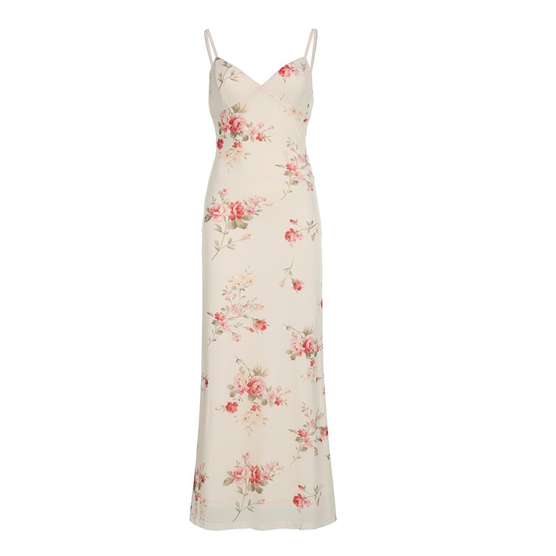 Flowers Mesh Double Layer Long Dress