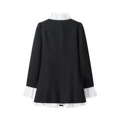 Fake Two Piece Elegant Spring Fall Women Dress 2025 New Ruffle Patchwork Single Breasted Short Dress Fashion Blazer's Dresses