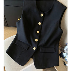 New Ladies Vest Coat 2025 Spring Sleeveless Design Sense Women's Waistcoat Jacket Solid Color High End Short Lady Horse Clip