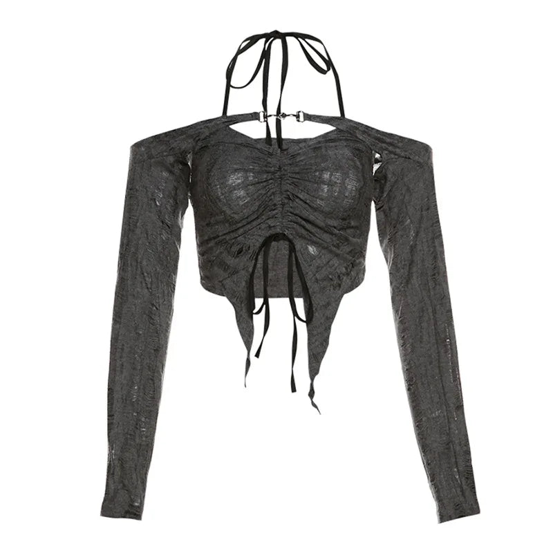 Gray Mystic Sexy Lace Cutout Retro Mature Charm Feminine Party Queen Senior Women's Long Sleeve Tuxedo Top