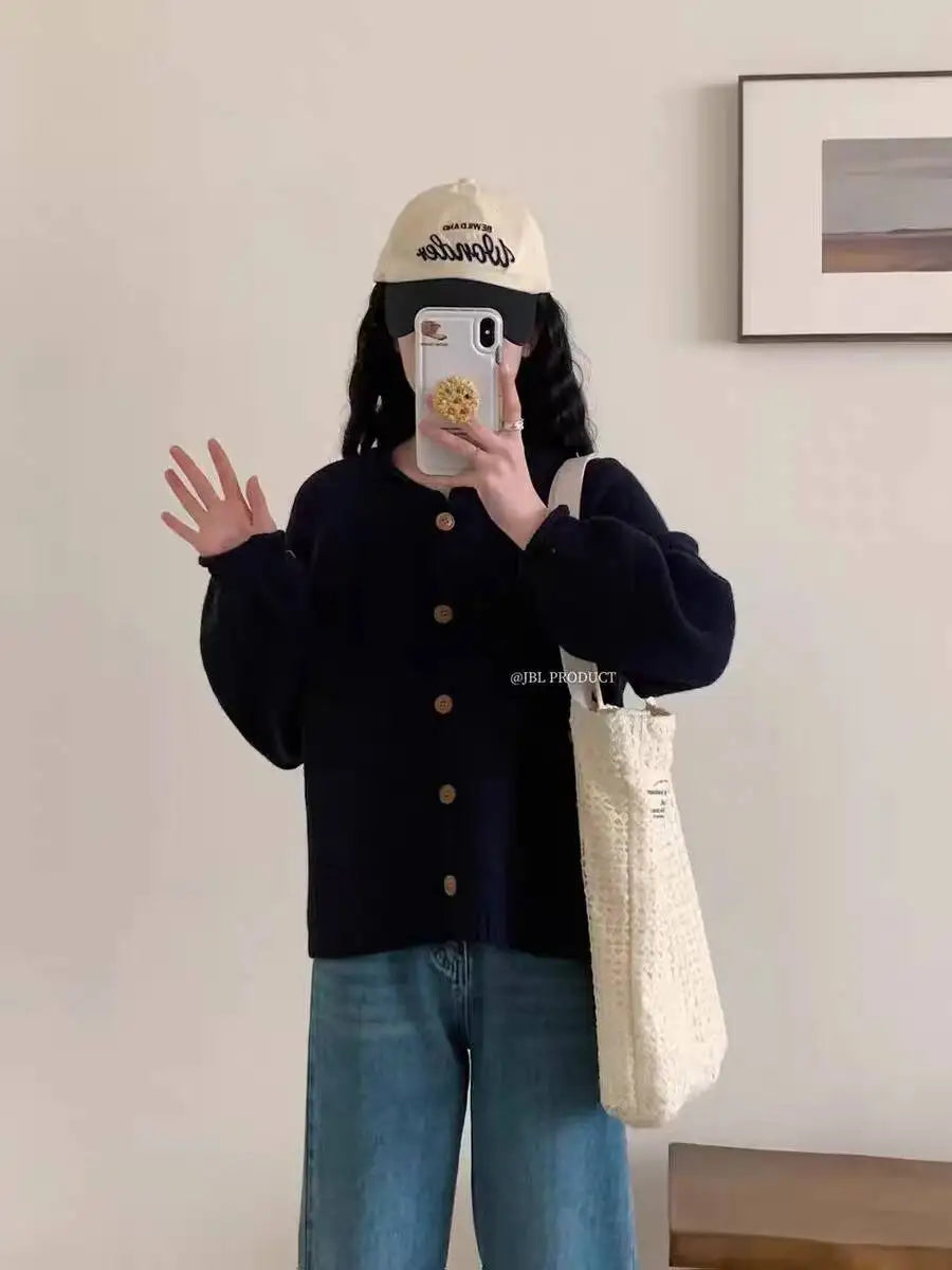 Women Sweater Cardigan Soft Knitted Button-Down Long Sleeve Plain Sweater Jacket Top Fall Winter Korean Ladies Chic Outfit