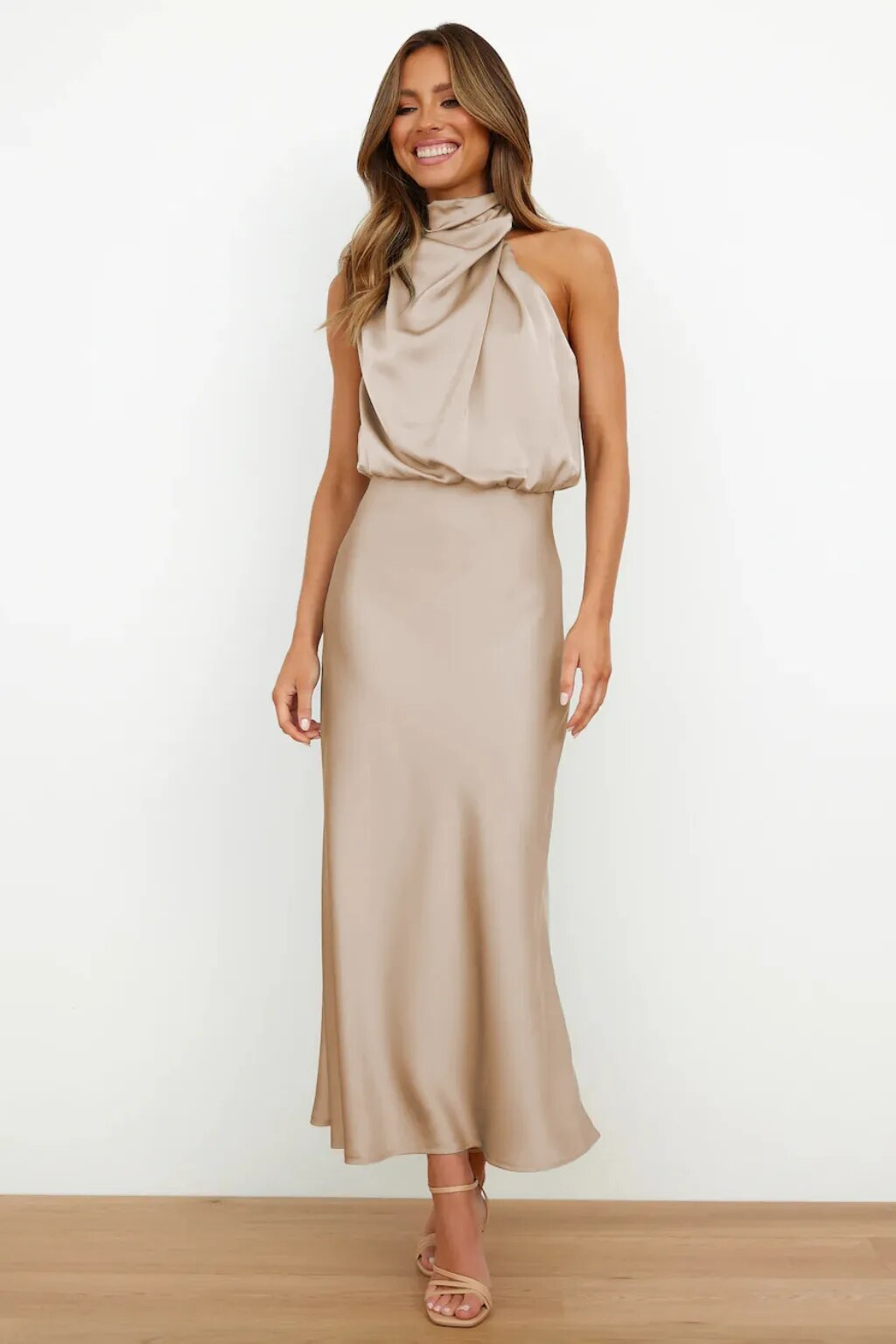 Spring And Summer Hot Selling New High-grade Satin Sleeveless Evening Dress