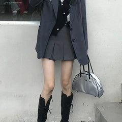 Korean Fashion Gray Pleated Skirt Women Vintage Cute High Waist Sexy Mini Skirts Kawaii Preppy Style Summer Streetwear