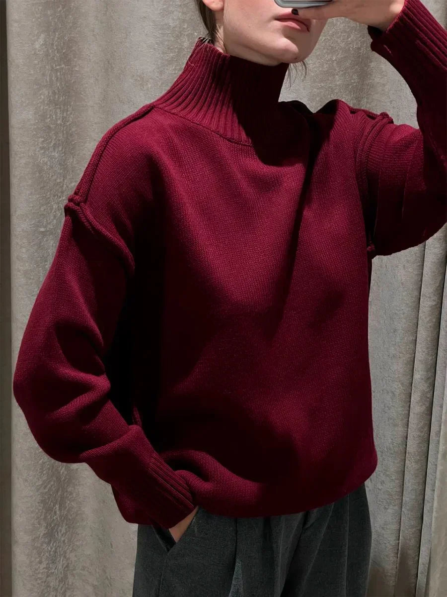 Wolfeel Women's Solid Color Fashion Knitted Turtleneck Sweater Autumn Winter Thick Loose Casual Pullovers Female Warm Sweater